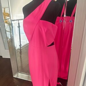 Hot Pink One Shoulder Gown with 3/4 Sleeves for Cocktail
